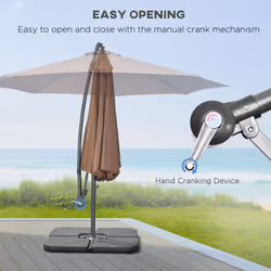 Outsunny 3(m) Banana Parasol Cantilever Umbrella Garden w/ Base Weights, Coffee