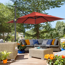 Outsunny Square Cantilever Roma Parasol, 360-Degree Rotation, Wine Red