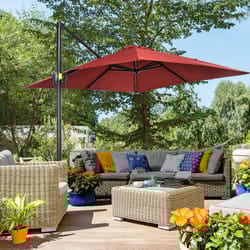 Outsunny Square Cantilever Roma Parasol, 360-Degree Rotation, Wine Red