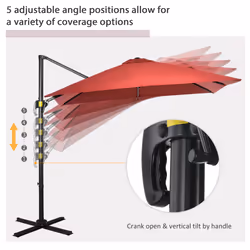 Outsunny Square Cantilever Roma Parasol, 360-Degree Rotation, Wine Red