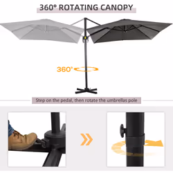 Outsunny Square Cantilever Roma Parasol, 360-Degree Rotation, Grey