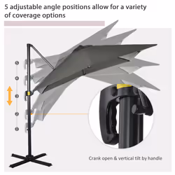 Outsunny Square Cantilever Roma Parasol, 360-Degree Rotation, Grey