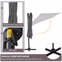 Outsunny Square Cantilever Roma Parasol, 360-Degree Rotation, Grey - Additional view 4
