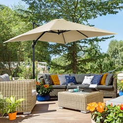 Outsunny Square Cantilever Roma Parasol, 360-Degree Rotation, Cream White