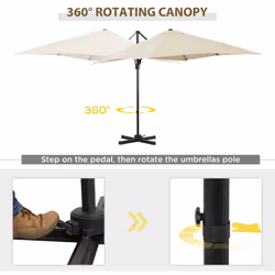 Outsunny Square Cantilever Roma Parasol, 360-Degree Rotation, Cream White