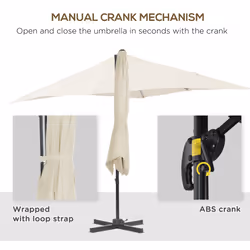 Outsunny Square Cantilever Roma Parasol, 360-Degree Rotation, Cream White - Additional view 4