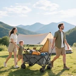 Outsunny Outdoor Cart Folding Cargo Wagon Trailer Beach w/ Handle Dark Grey