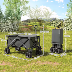 Outsunny Outdoor Cart Folding Cargo Wagon Trailer Beach w/ Handle Dark Grey