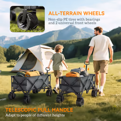 Outsunny Outdoor Cart Folding Cargo Wagon Trailer Beach w/ Handle Dark Grey