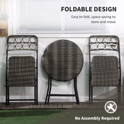Outsunny 3 PCS Folding Rattan Wicker Bistro Set, Coffee Table Set, Grey