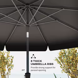 Outsunny 2.7m Patio Umbrella Garden Parasol with Crank, Ruffles, 8 Ribs, Black