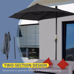 Outsunny 2m Half Garden Parasol Market Umbrella w/ Crank Handle, Base Black - Additional view 4
