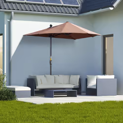 Outsunny 2m Half Garden Parasol Market Umbrella w/ Crank Handle, Base Coffee