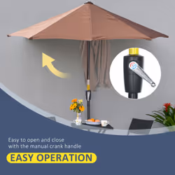Outsunny 2m Half Garden Parasol Market Umbrella w/ Crank Handle, Base Coffee