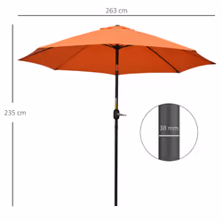 Outsunny 2.6M Patio Umbrella Outdoor Sunshade Canopy w/ Tilt and Crank Orange - Additional view 6