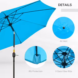 Outsunny 2.6M Patio Umbrella Outdoor Sunshade Canopy w/ Tilt and Crank Blue - Additional view 5