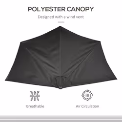 Outsunny 3(m) Half Round Parasol Garden Sun Umbrella Metal w/ Crank Black