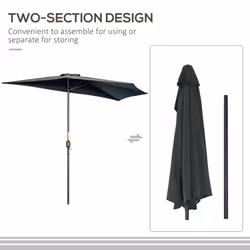 Outsunny 3(m) Half Round Parasol Garden Sun Umbrella Metal w/ Crank Black - Additional view 4