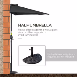 Outsunny 3(m) Half Round Parasol Garden Sun Umbrella Metal w/ Crank Black - Additional view 5