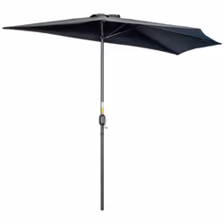 Outsunny 3(m) Half Round Parasol Garden Sun Umbrella Metal w/ Crank Black - Additional view 8