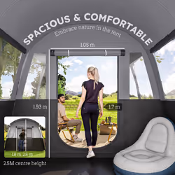 Outsunny 8-Person Camping Tent Tunnel Design with 4 Large Windows Dark Grey - Additional view 4