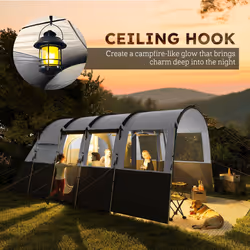 Outsunny 8-Person Camping Tent Tunnel Design with 4 Large Windows Dark Grey - Additional view 8