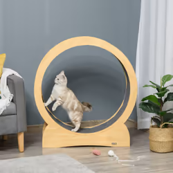 PawHut Cat Treadmill, 30" Wooden Cat Running Wheel with Brake, Natural