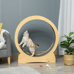 PawHut Cat Treadmill, 30" Wooden Cat Running Wheel with Brake, Natural