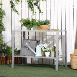 Outsunny 2-Tier Plant Stand Storage Organizer Steel Display Shelf for Patio