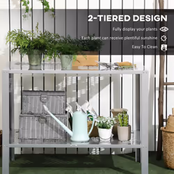 Outsunny 2-Tier Plant Stand Storage Organizer Steel Display Shelf for Patio