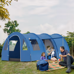 Outsunny 5-6 Man Family Tent Camping Tent with 2 Room and Carry Bag, Blue