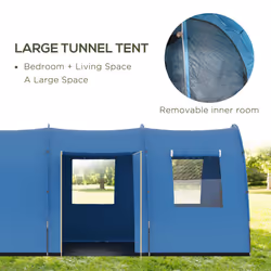 Outsunny 5-6 Man Family Tent Camping Tent with 2 Room and Carry Bag, Blue