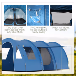 Outsunny 5-6 Man Family Tent Camping Tent with 2 Room and Carry Bag, Blue