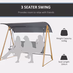 Outsunny 3 Seater Garden Swing Bench with Adjustable Canopy and Cushioned Seat