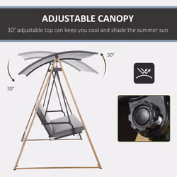 Outsunny 3 Seater Garden Swing Bench with Adjustable Canopy and Cushioned Seat