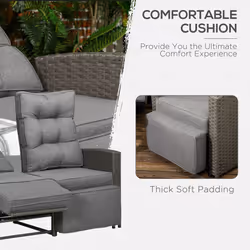 Outsunny 4 Piece Rattan Garden Furniture Set with Sofa, Glass Table, Grey
