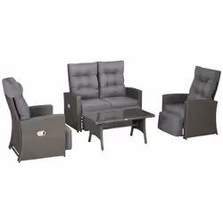 Outsunny 4 Piece Rattan Garden Furniture Set with Sofa, Glass Table, Grey - Additional view 8