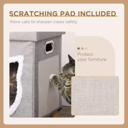 PawHut 2 in 1 Cat Bed Ottoman w/ Removable Cushion, Handles, Scratching Pad