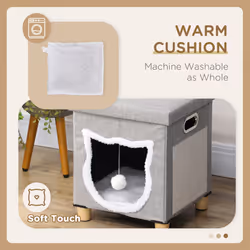 PawHut 2 in 1 Cat Bed Ottoman w/ Removable Cushion, Handles, Scratching Pad - Additional view 4
