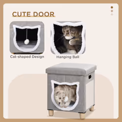 PawHut 2 in 1 Cat Bed Ottoman w/ Removable Cushion, Handles, Scratching Pad - Additional view 5