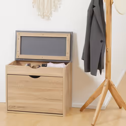 HOMCOM Entryway Shoe Bench with Cushion Storage Cabinet for Living Room Natural - Additional view 5