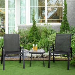 Outsunny 3PCs Bistro Set with Breathable Mesh Fabric Stackable Chairs Black