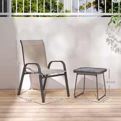 Outsunny 3PCs Bistro Set with Breathable Mesh Fabric Stackable Chairs Brown