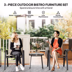 Outsunny 3PCs Bistro Set with Breathable Mesh Fabric Stackable Chairs Brown