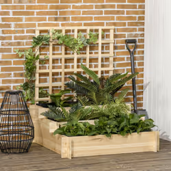 Outsunny 3 Tier Wooden Garden Planters with Trellis for Vine Climbing Plants