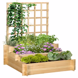 Outsunny 3 Tier Wooden Garden Planters with Trellis for Vine Climbing Plants - Additional view 8