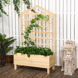 Outsunny Wooden Garden Planters with Trellis for Vine Climbing Plants, Natural