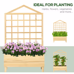 Outsunny Wooden Garden Planters with Trellis for Vine Climbing Plants, Natural - Additional view 5
