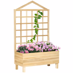 Outsunny Wooden Garden Planters with Trellis for Vine Climbing Plants, Natural - Additional view 8
