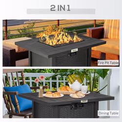 Outsunny 40,000 BTU Gas Firepit Table with Protective Cover, Spark Guard